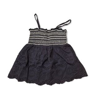 Pink Lily Navy and White Smocked Tank Top - adjustable straps eyelet detailing